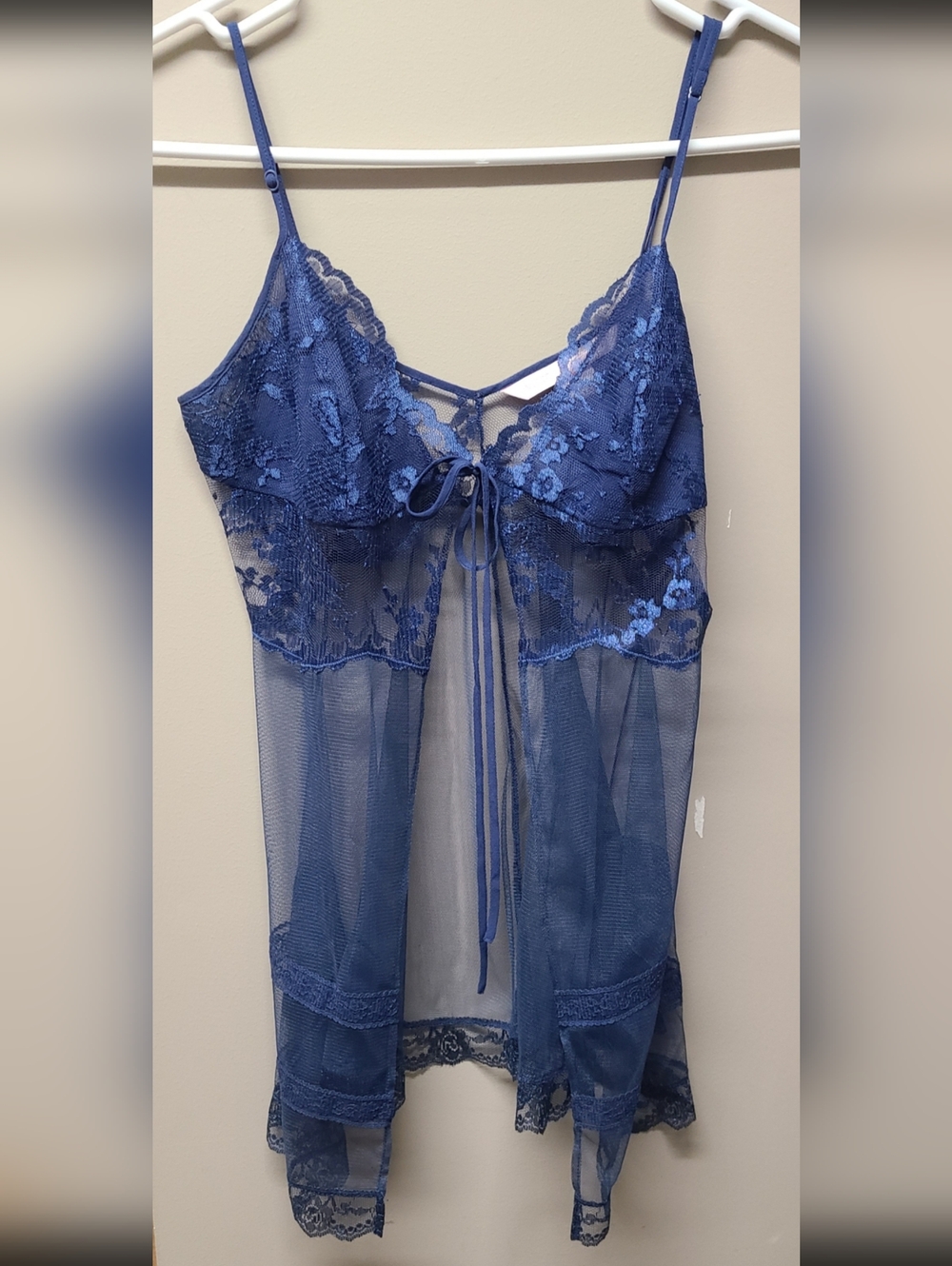 Victoria Secret Navy Lace Sheer Chemise with Front Tie Sz XS Vintage